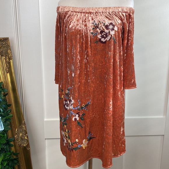 Blu Pepper Velvet off shoulder embroidered dress | Sz S - Picture 4 of 8